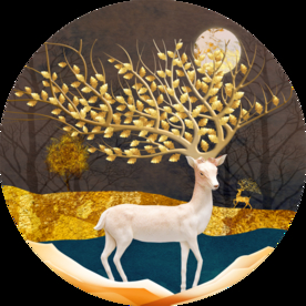 圆形装饰画发财鹿玄关