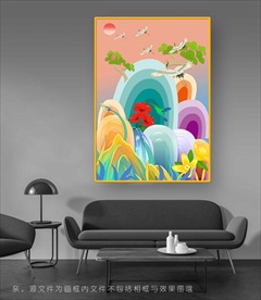 手绘国潮插画山中花挂画