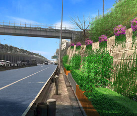 市政道路绿化 堡坎 斜坡 花箱