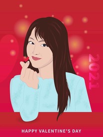 矢量手绘甜美女孩情人节快乐