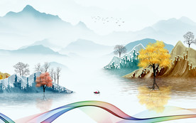 爆款 简约山水画 TIF分层