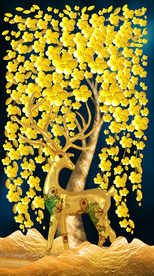 发财鹿玄关装饰画