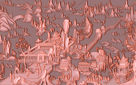 古代山水铜雕背景墙