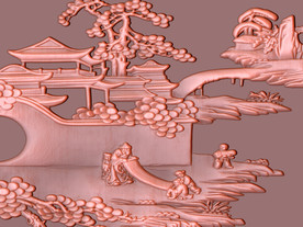 楼阁风景背景墙铜雕