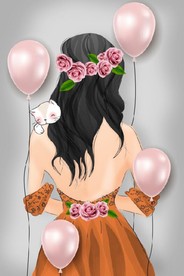 现代爱马仕美少女气球装饰无框画