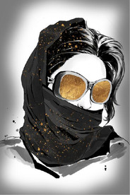 现代北欧金色蒙面美女玄关装饰画