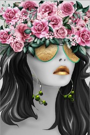 晶瓷玫瑰鲜花头饰美女装饰画