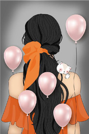 现代爱马仕美女少气球玄关装饰画