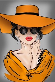 现代爱马仕太阳帽美女玄关装饰画