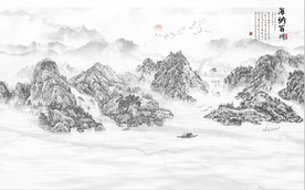 新中式水墨古代山水国画背景墙