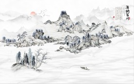 新中式水墨古代山水国画背景墙