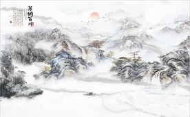 新中式水墨古代山水国画背景墙