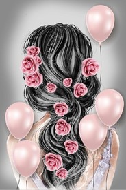 现代北欧美少女气球玄关装饰画