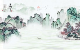 新中式水墨古代山水国画背景墙