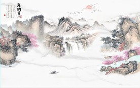 新中式水墨古代山水国画背景墙