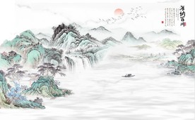 新中式水墨古代山水国画背景墙