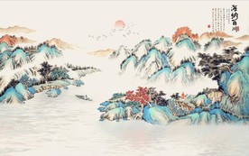 新中式水墨古代山水国画背景墙