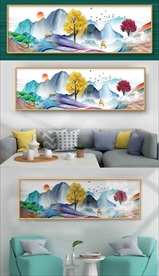 清新美丽客厅长版装饰画