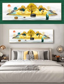 金黄色美丽山水床头装饰画