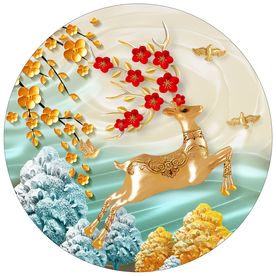 浮雕麋鹿圆形装饰画