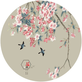 新中式花鸟淡雅圆形装饰画