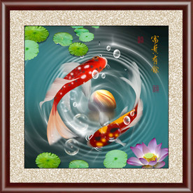 高清鲤鱼荷花方型装饰画