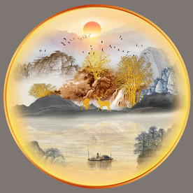 园型水墨水山装饰画