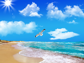 沙滩蓝天白云