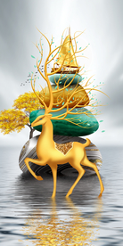 麋鹿石头装饰画