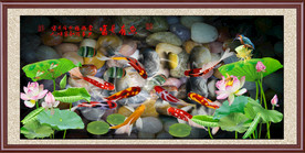 高清鲤鱼荷花装饰画