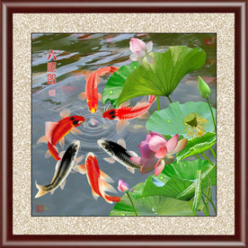 高清荷花鲤鱼装饰画