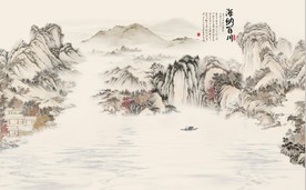 新中式水墨古代山水国画背景墙