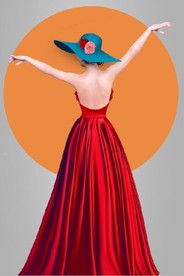 爱马仕现代时尚红裙美女装饰画