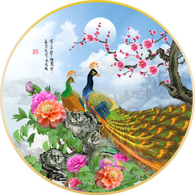孔雀圆形装饰画