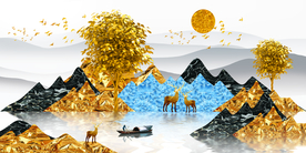 金色山水画玄关