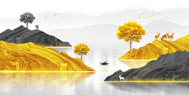 金色山水玄关
