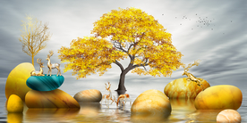 发财树石头玄关