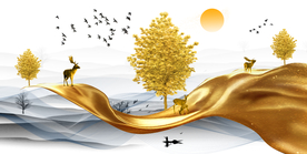 麋鹿绸带晶瓷画