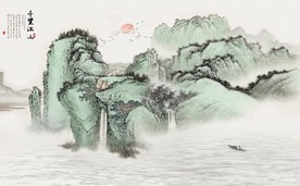 新中式千里江山水墨国画背景墙