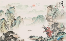 新中式千里江山水墨国画背景墙