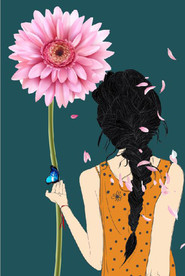 现代北欧菊花美女玄关装饰画