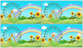 4K卡通摩天轮草地彩虹背景视频