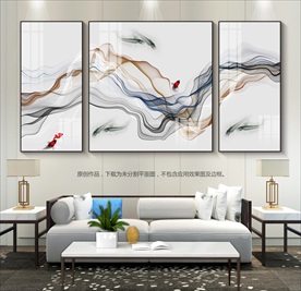 新中式客厅背景画三联装饰画