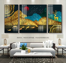 现代轻奢金山装饰画石来运转