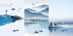 意境山水三联画玄关