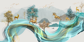 麋鹿飘带山水玄关