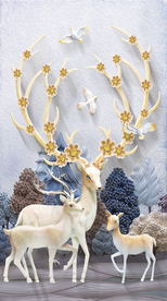 玉雕发财鹿装饰画玄关