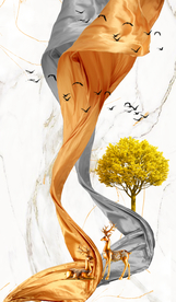 丝带发财鹿装饰画