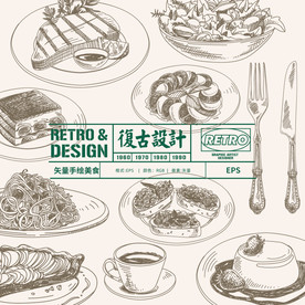 复古手绘西餐食物