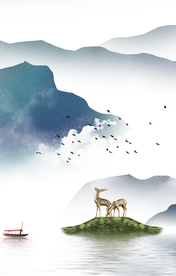 麋鹿山水